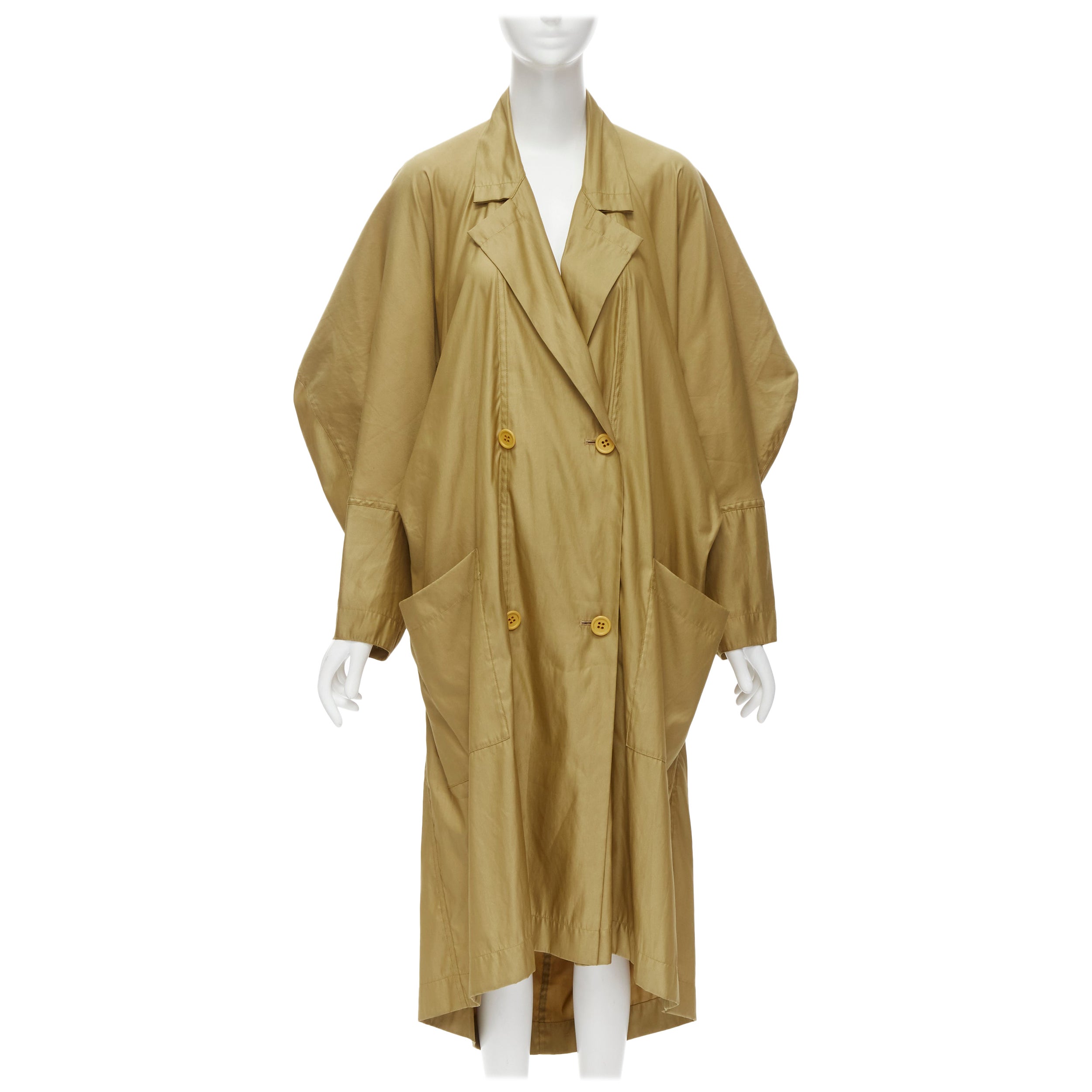 ISSEY MIYAKE Vintage 1980s gold beige parachute draped back trench coat M For Sale