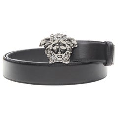 new VERSACE La Medusa chrome gunmetal silver buckle black leather belt 115cm 46"