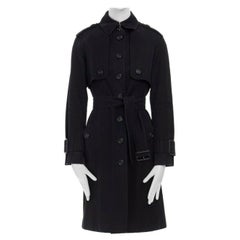 Used BURBERRY black cotton house check lined button front mid length trench coat S