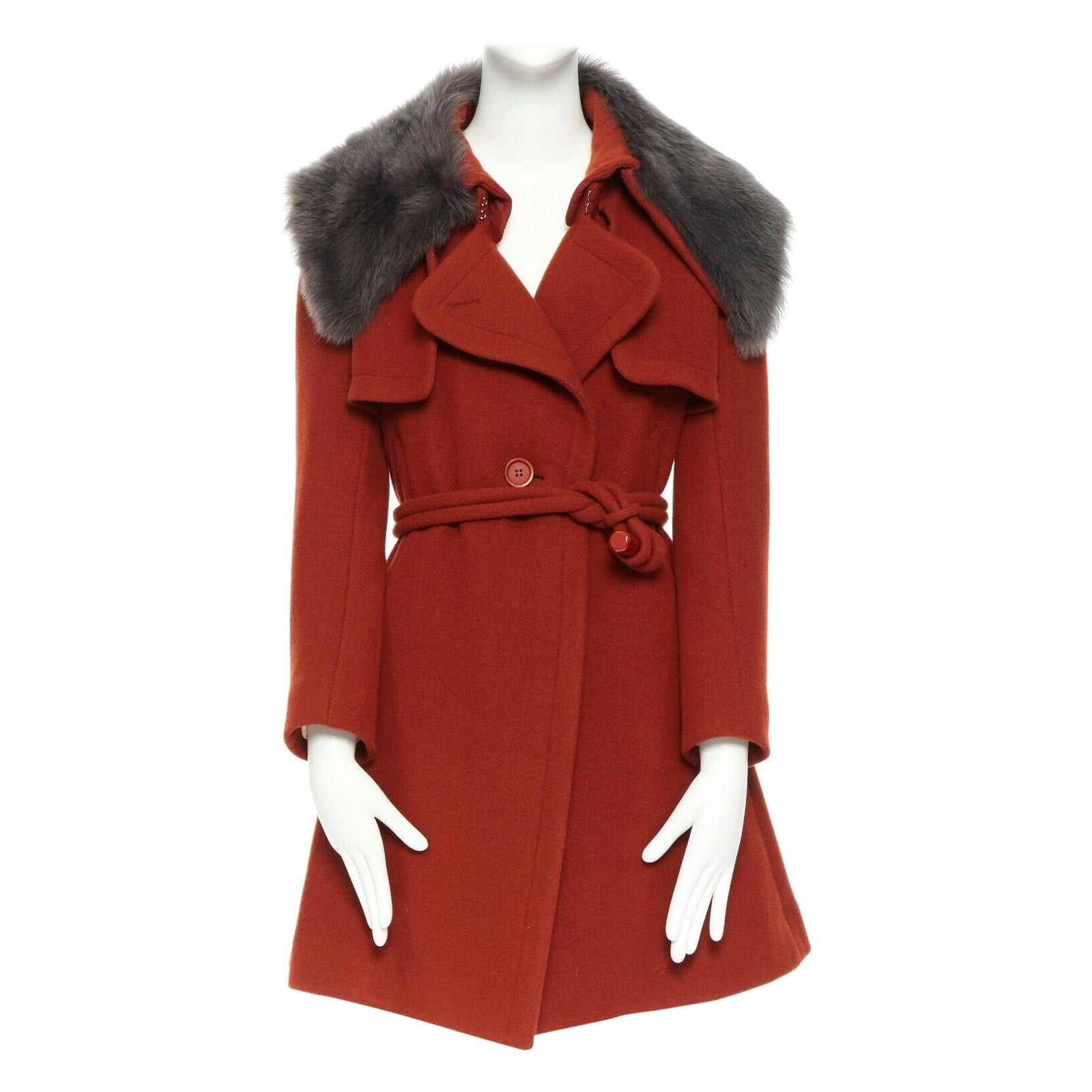 CHLOE 2015 red brown detachable lambskin fur shearling collar coat FR 38 M