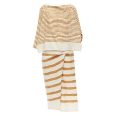 ISSEY MIYAKE 1980's Vintage beige yellow tribal stripe boxy top skirt set