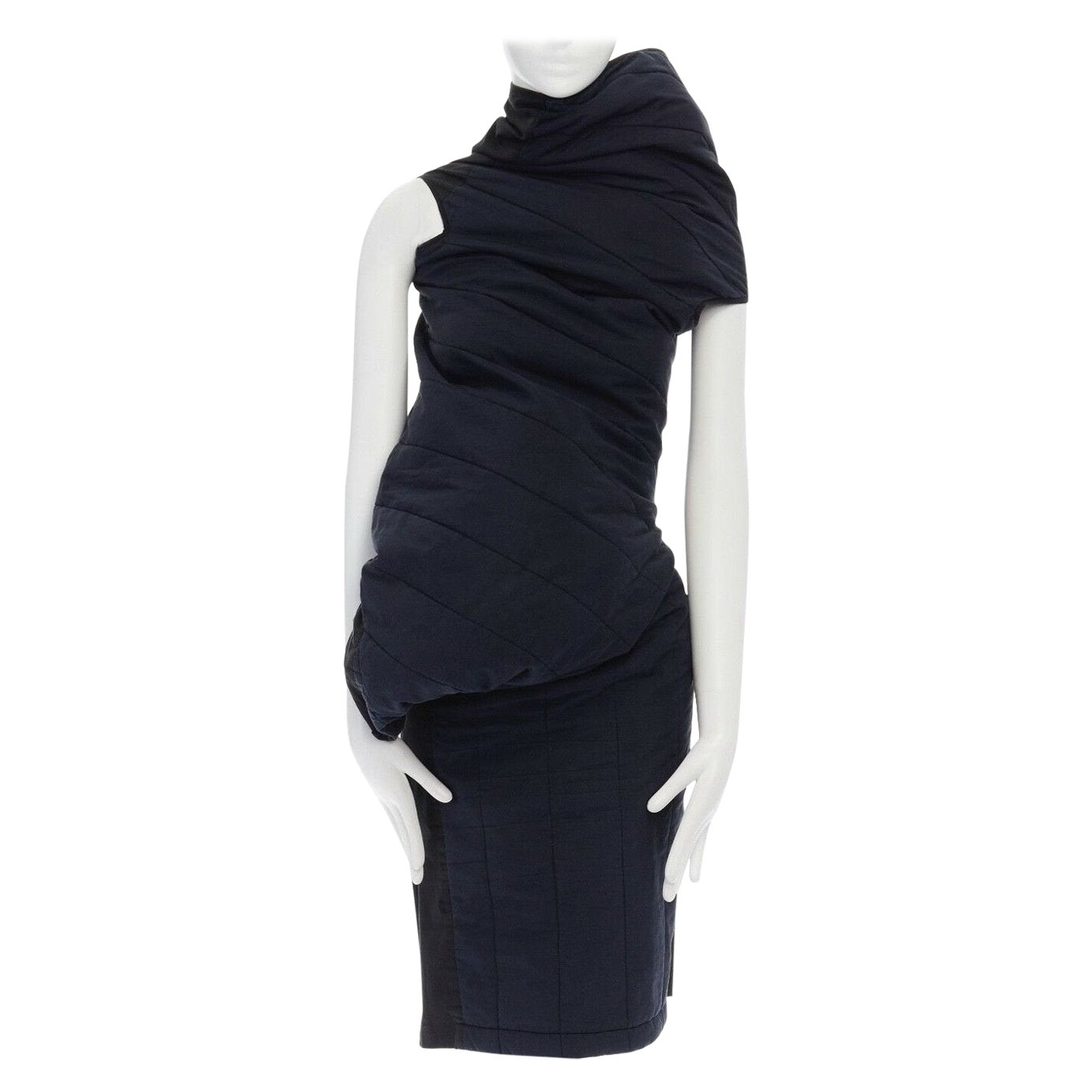 COMME DES GARCONS 1996 Lumps Bumps navy blue padded irregular bodycon dress S