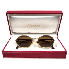 New Vintage Cartier Oval St Honore Gold 49mm 18k Plated Sunglasses France