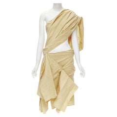YOHJI YAMAMOTO Vintage 1980s beige draped panel skirt wrap sash dress M
