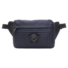 new VERSACE Palazzo Medusa navy nylon Greca stitch pocket crossbody belt bag