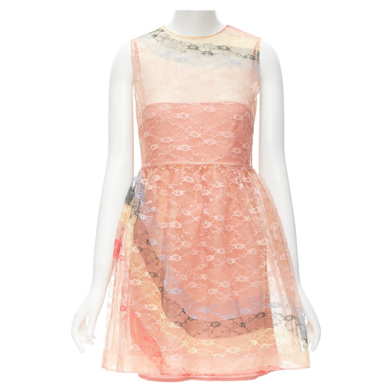 RED VALENTINO peach rainbow lace sleeveless fit flared cocktail dress IT40  S For Sale at 1stDibs