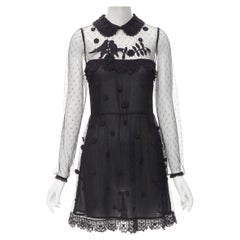 RED VALENTINO black floral embroidery sheer lace mini dress IT40 S