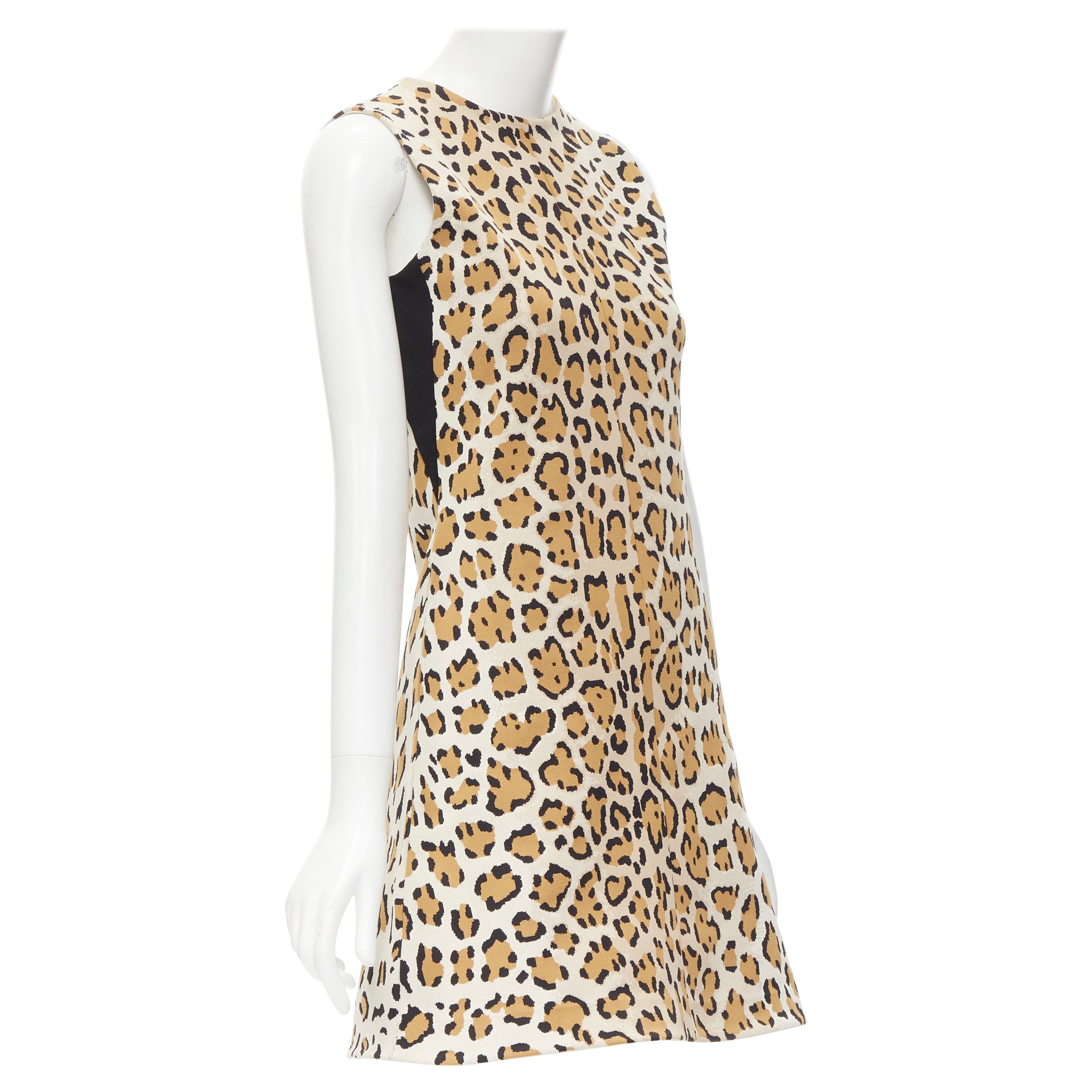 LOUIS VUITTON leopard jacquard knit sleeveless A-line cocktail dress XS For Sale
