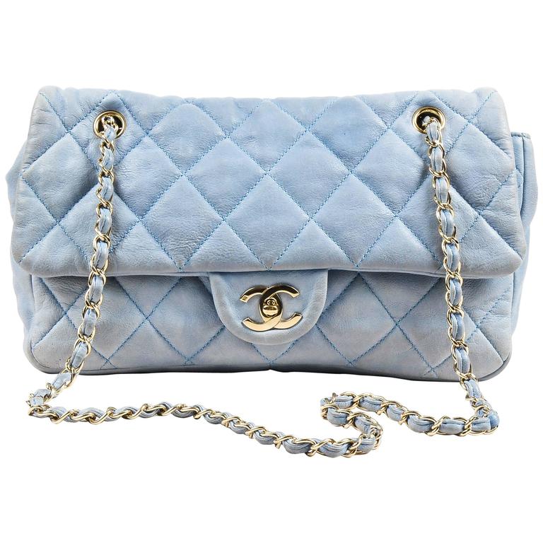 Chanel Blue Quilted Lambskin 'CC' Chain Strap Shoulder Flap Bag