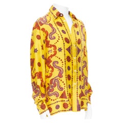 new VERSACE 2020 Runway Western Barocco 100% silk yellow red print shirt EU38 S