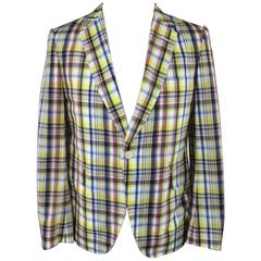 JUNYA WATANABE Men's 40 Yellow & Navy Plaid Nylon Sport Coat