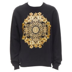 new VERSACE black gold Barocco Hibiscus Medusa cotton pullover sweater M