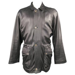 LORO PIANA Jacket 44 Black Leather Waist Cashmere Lining 'Horsey' Coat