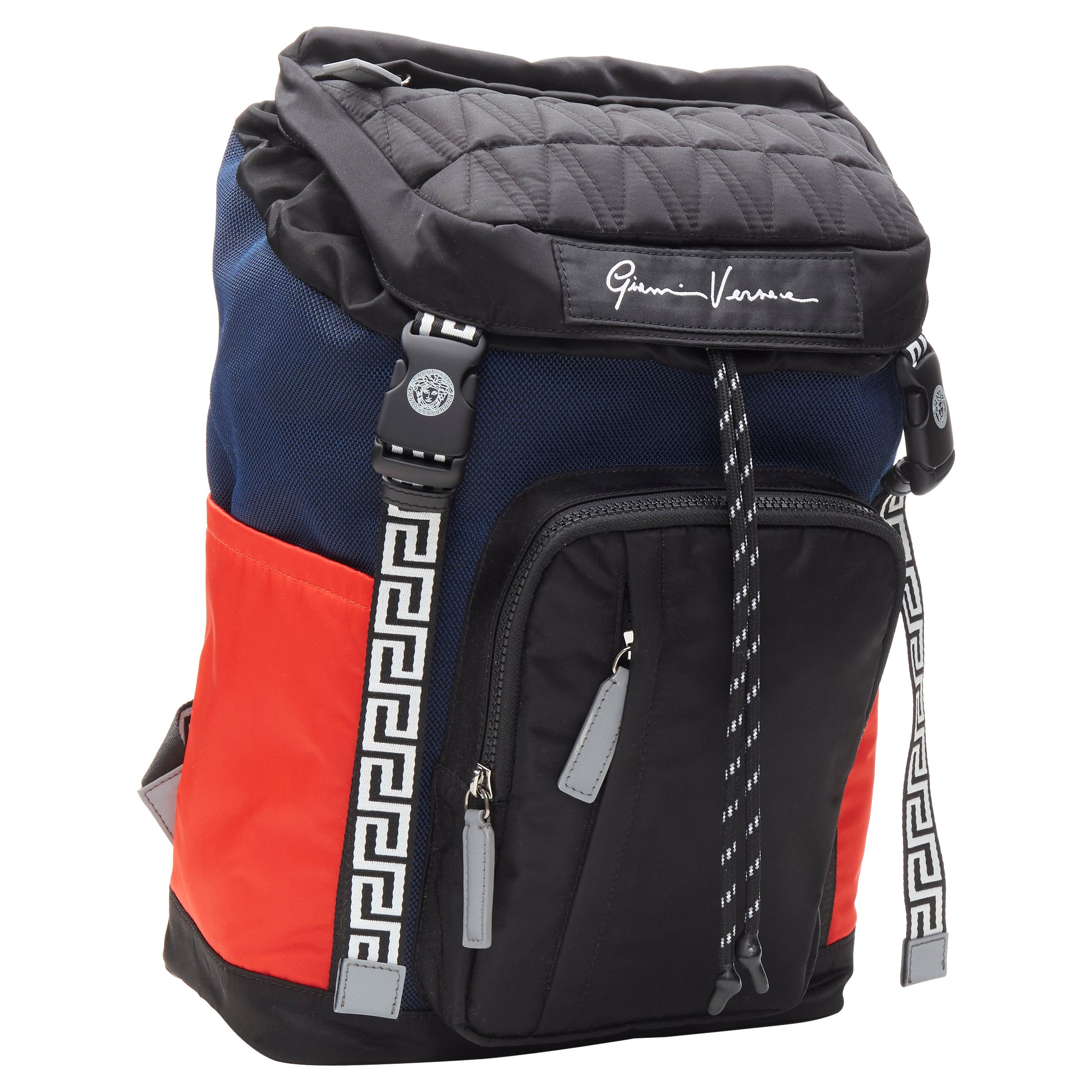 new VERSACE V Code Gianni Signature black red nylon Greca backpack at