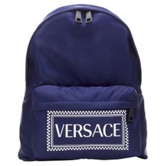 new VERSACE 90's Box Logo navy blue nylon Greca strap backpack