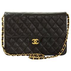 Vintage Chanel 10" Classic Black Quilted Leather Shoulder Flap Bag