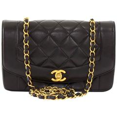 Vintage Chanel 9" Dianna Classic Black Quilted Leather Shoulder Flap Bag
