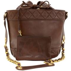 Chanel Bucket Dark Brown Leather Large Shoulder Bag