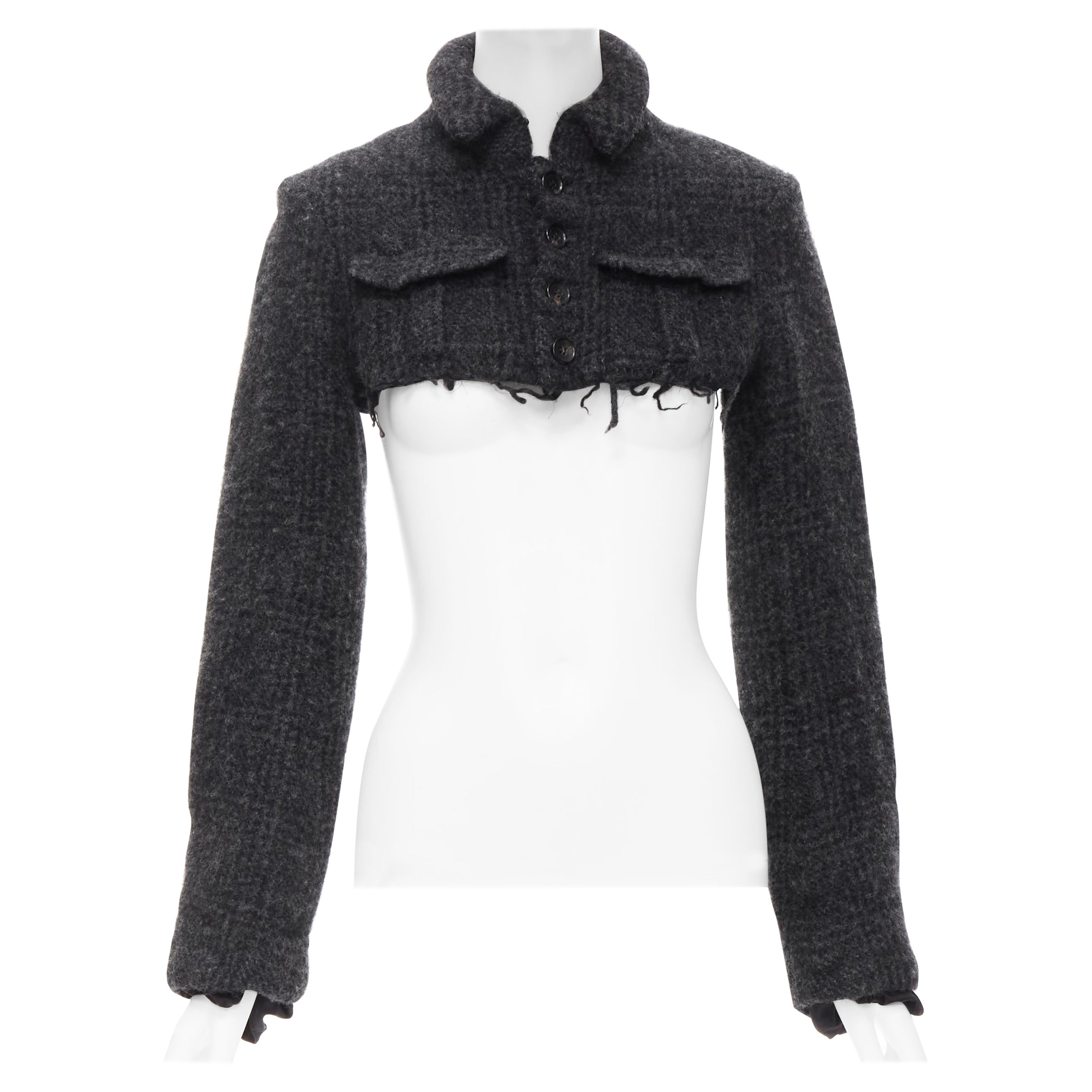COMME DES GARCONS Vintage 1994 grey heavy wool tweed cut off cropped jacket S