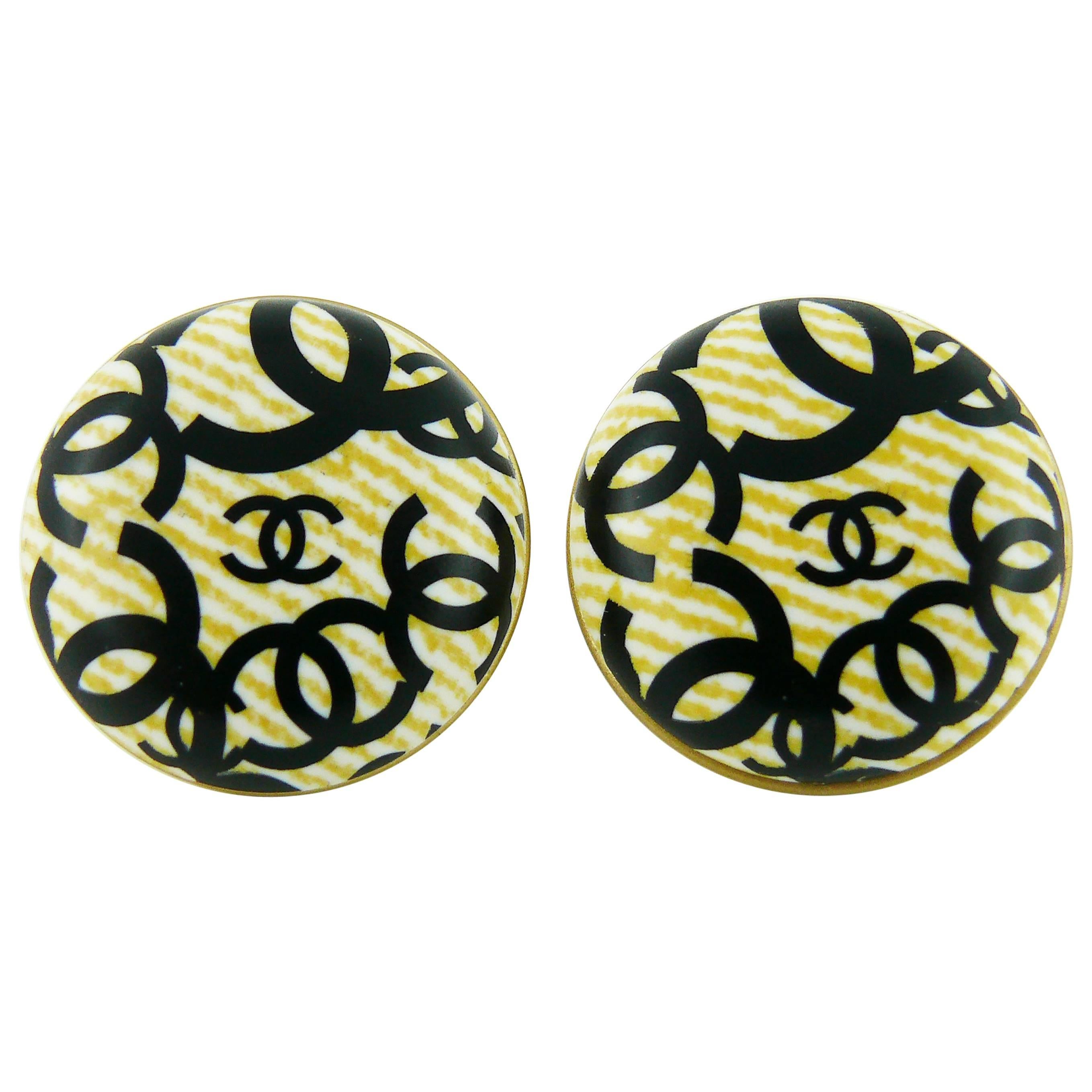 Chanel Printed Logos Clip-On Earrings Spring 2002