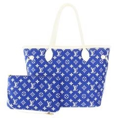 Louis Vuitton Blue Monogram Velvet Match Neverfull MM Tote with Pouch 24lv517s