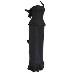 Chanel black silk taffeta pleated asymmetric evening dress, c. 1986 7
