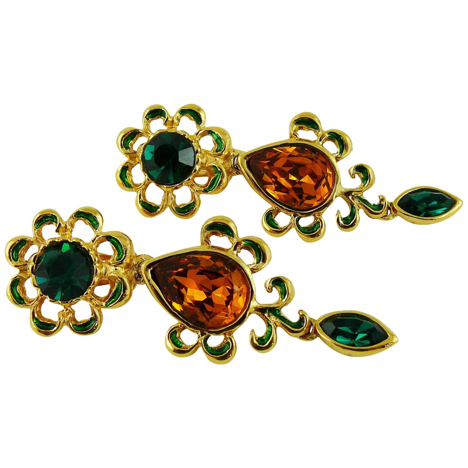 Yves Saint Laurent YSL Vintage Jewelled Dangling Earrings For Sale at 1stdibs