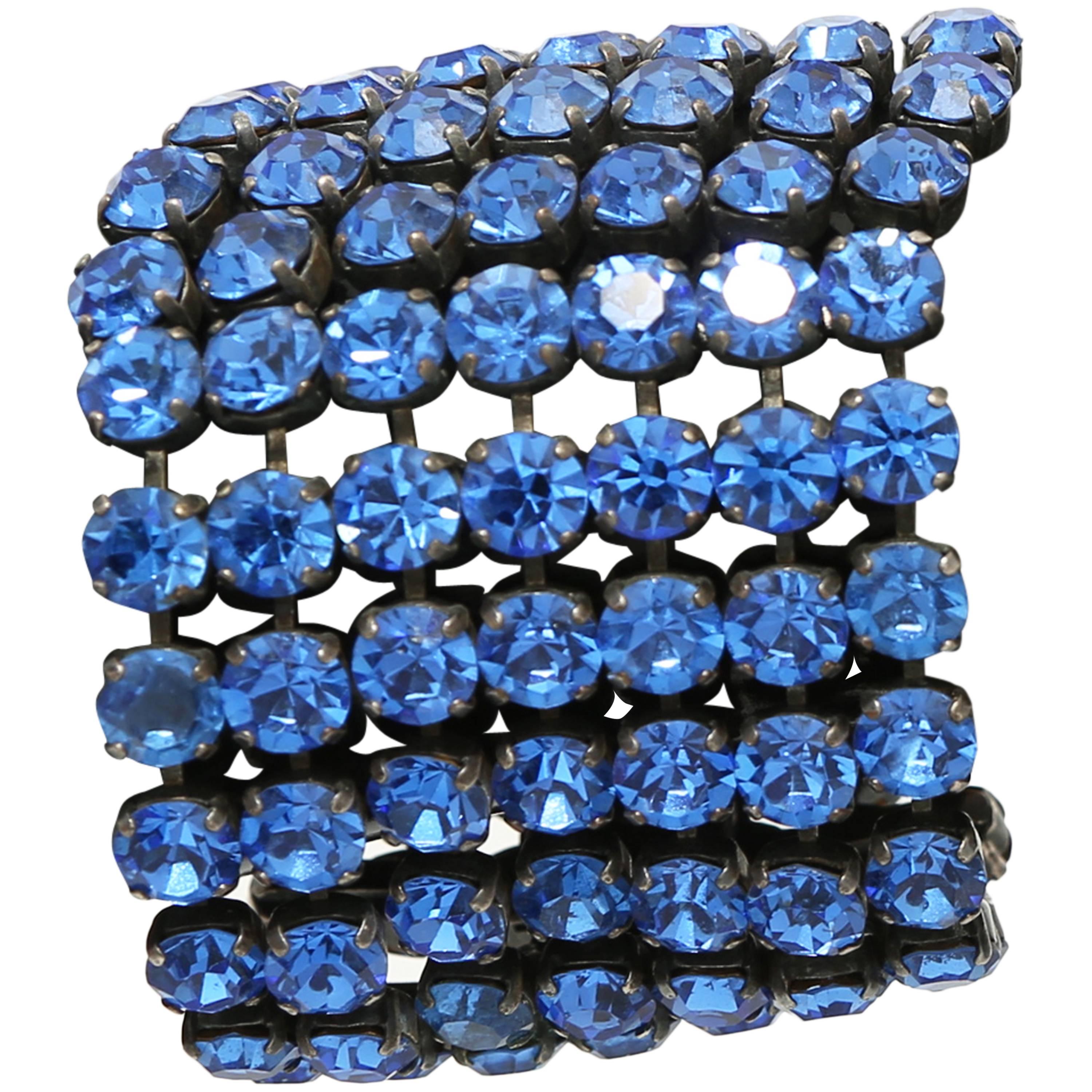 1940s large vibrant blue rhinestone cuff For Sale