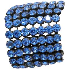 1940s large vibrant blue rhinestone cuff
