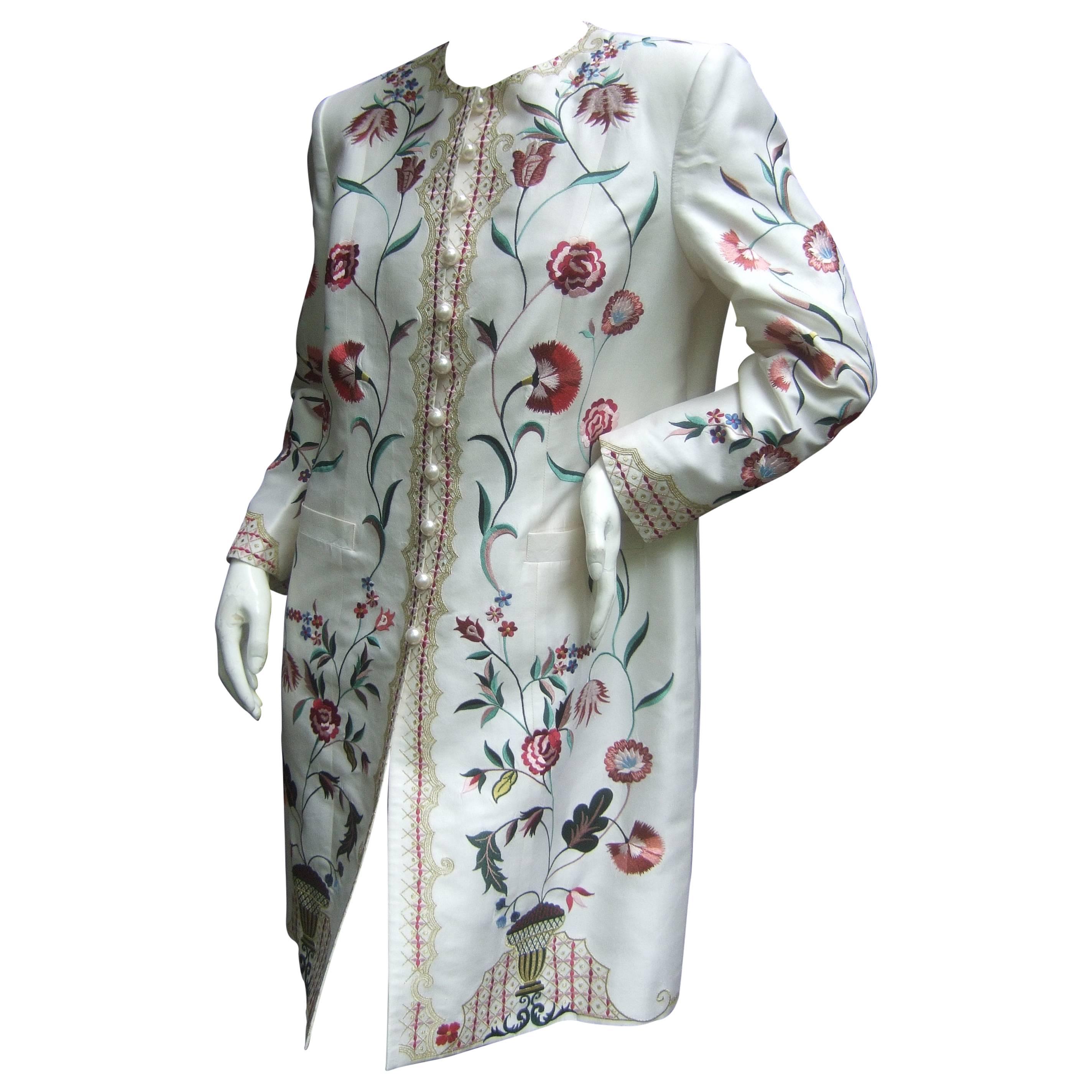 Exotic Haute Couture Embroidered Satin Coat by Max Nugus 