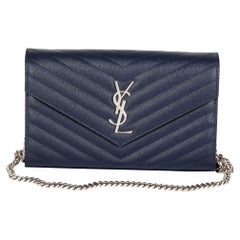 Ysl - Blue Grained Calfskin Envelope Wallet-On-Chain (WOC)