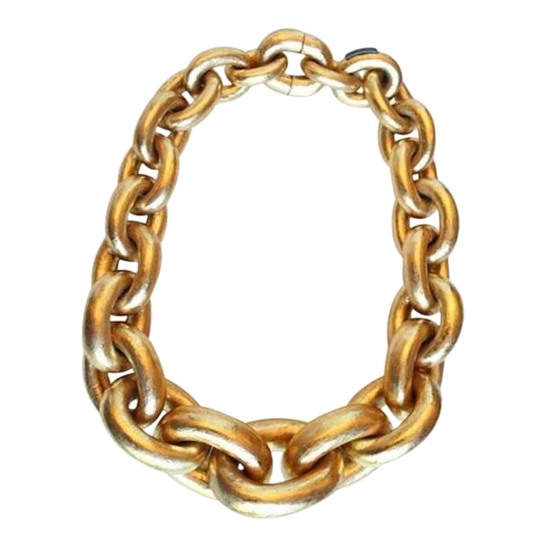 Monies Gold Foil Acacia Wood Link Necklace For Sale