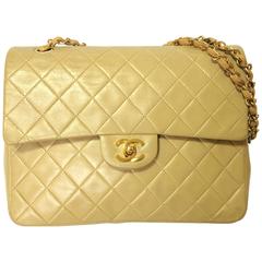 Vintage CHANEL beige color lambskin double flap 2.55 shoulder bag with chains