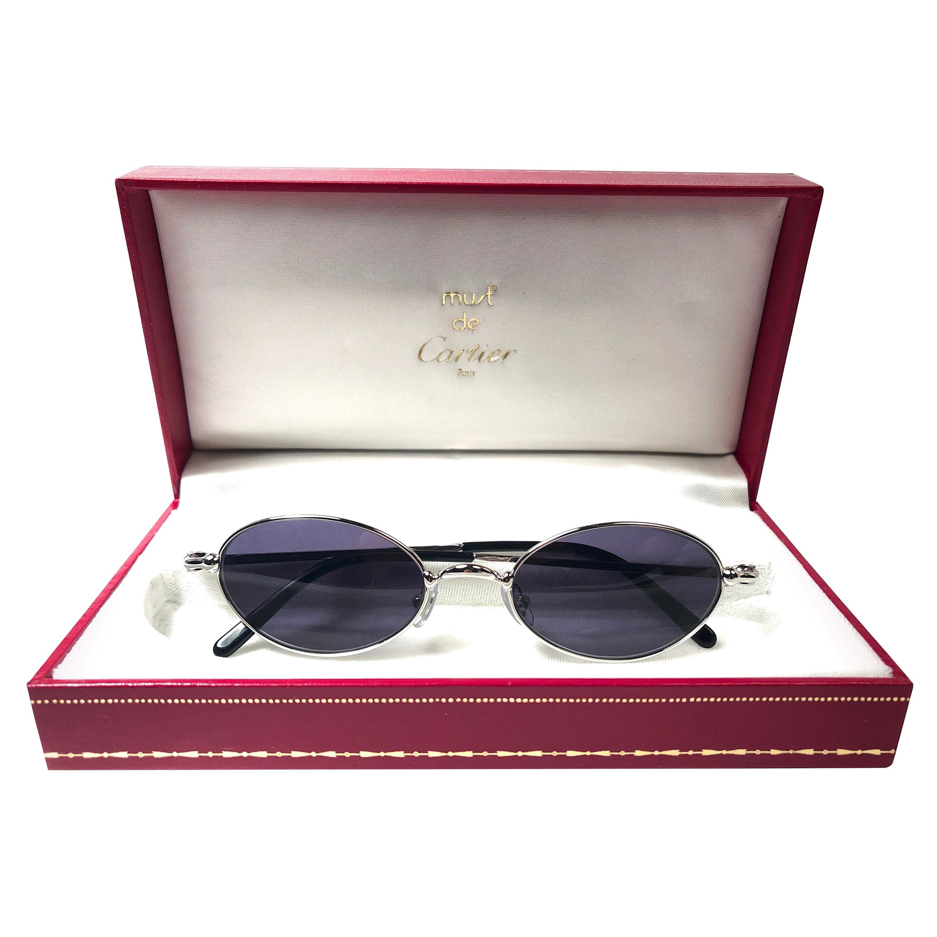 New Vintage Cartier Filao 49mm Platine Oval Grey Lens France 1990 Sunglasses