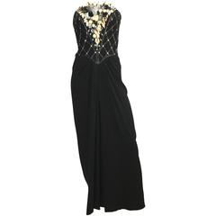 Bob Mackie Black Sequin Strapless Gown Size 6.