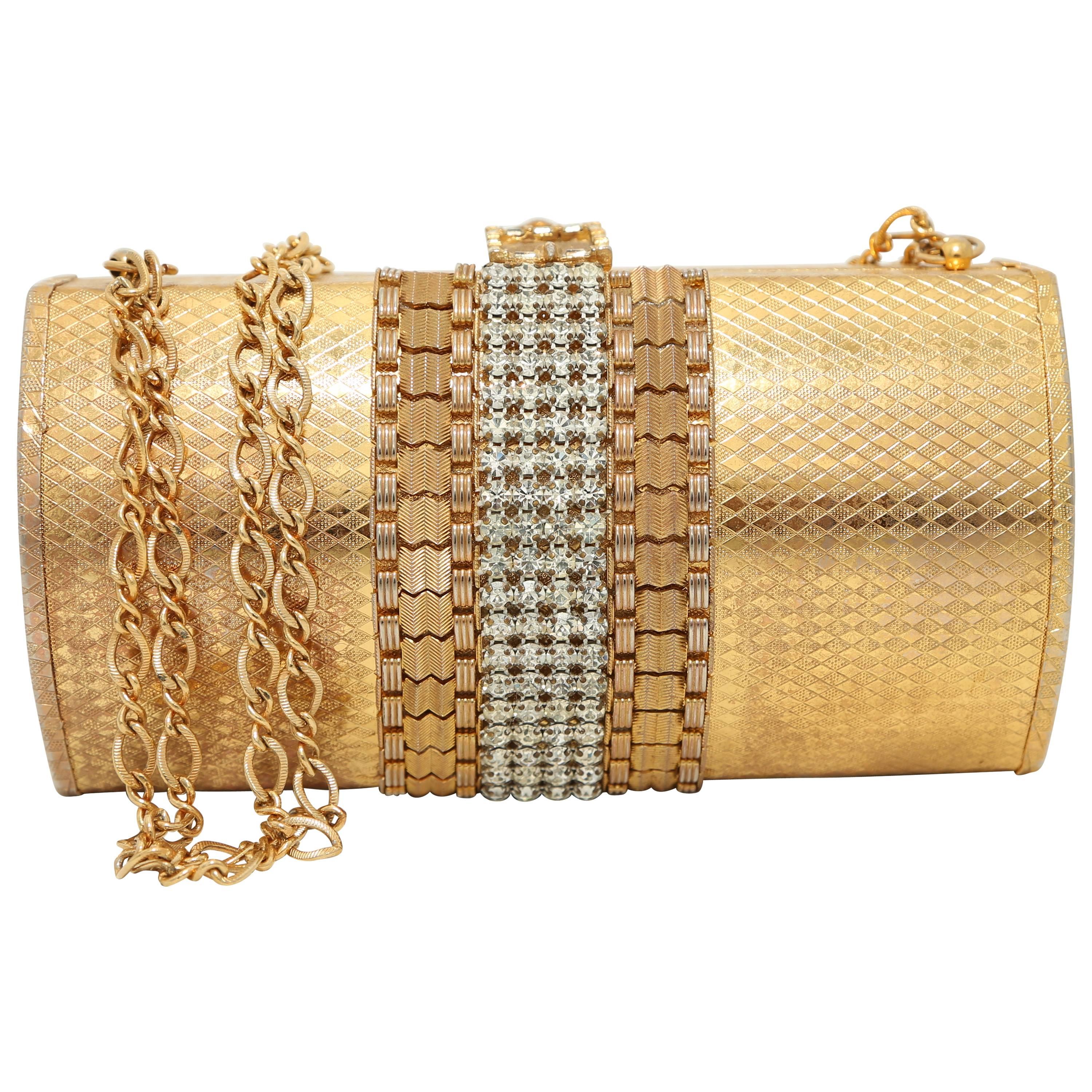 1950s gold metal and diamante evening bag For Sale at 1stDibs