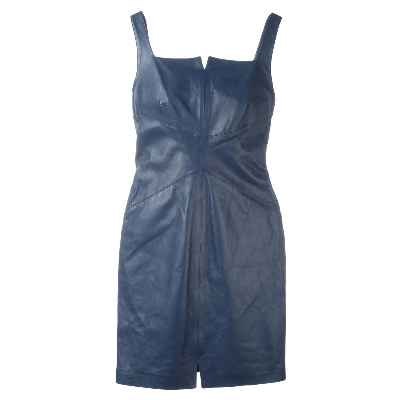 2000s Romeo Gigli Blue Leather Midi Dress