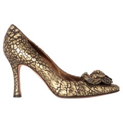 Retro 1990s Dolce & Gabbana brown genuine leather pumps with all-over gold spots print