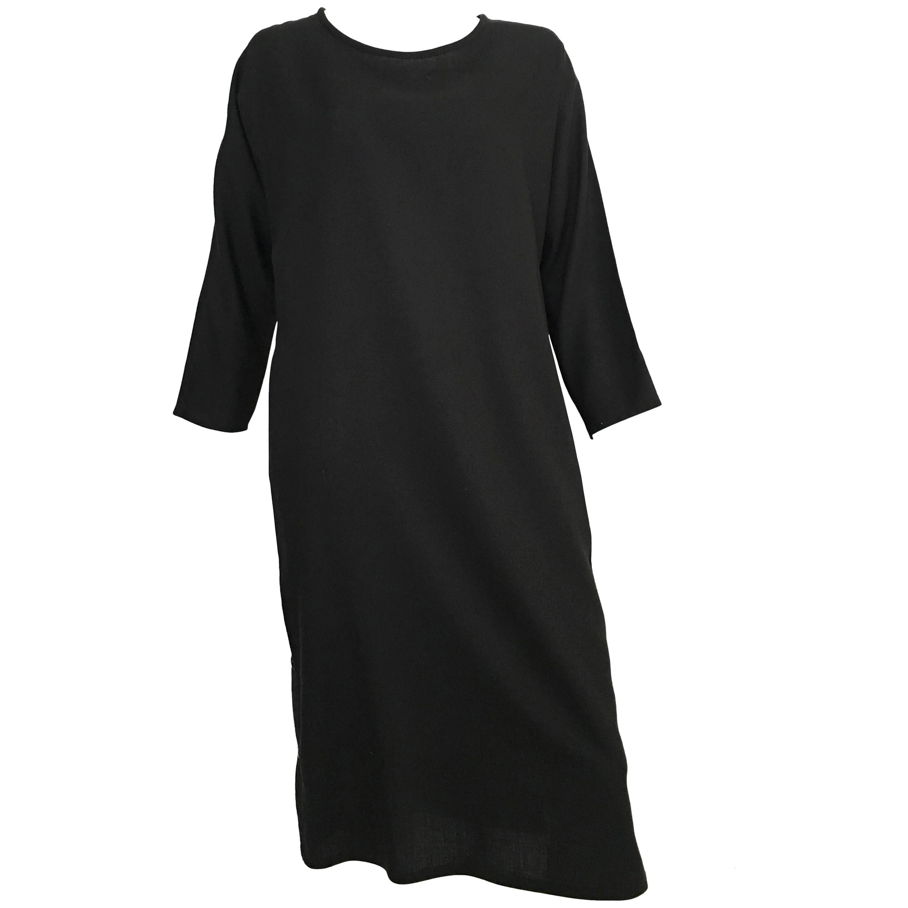 Geoffrey Beene Black Linen Dress With Pockets Size 12. For Sale
