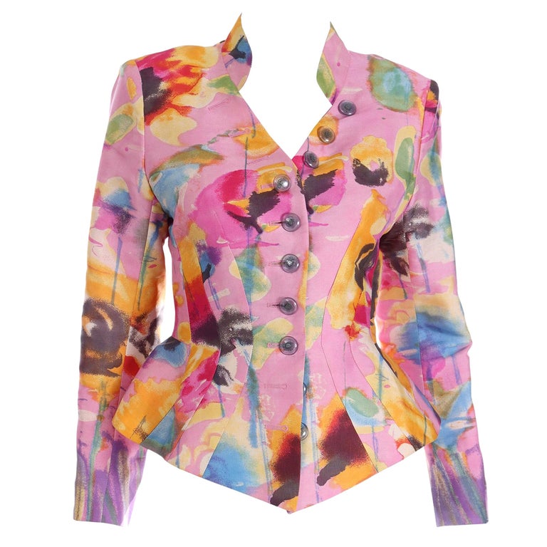 Christian Lacroix 1997 S/S Pink Abstract Print Blazer Jacket Runway Documented For Sale