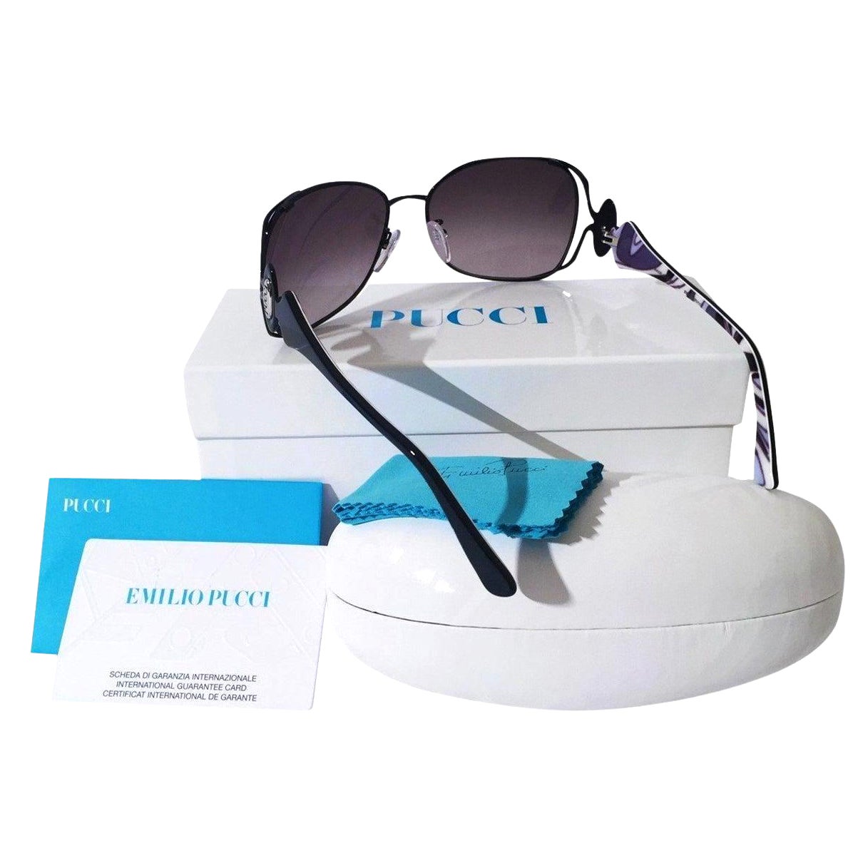 New Emilio Pucci Black Aviator Sunglasses With Case & Box