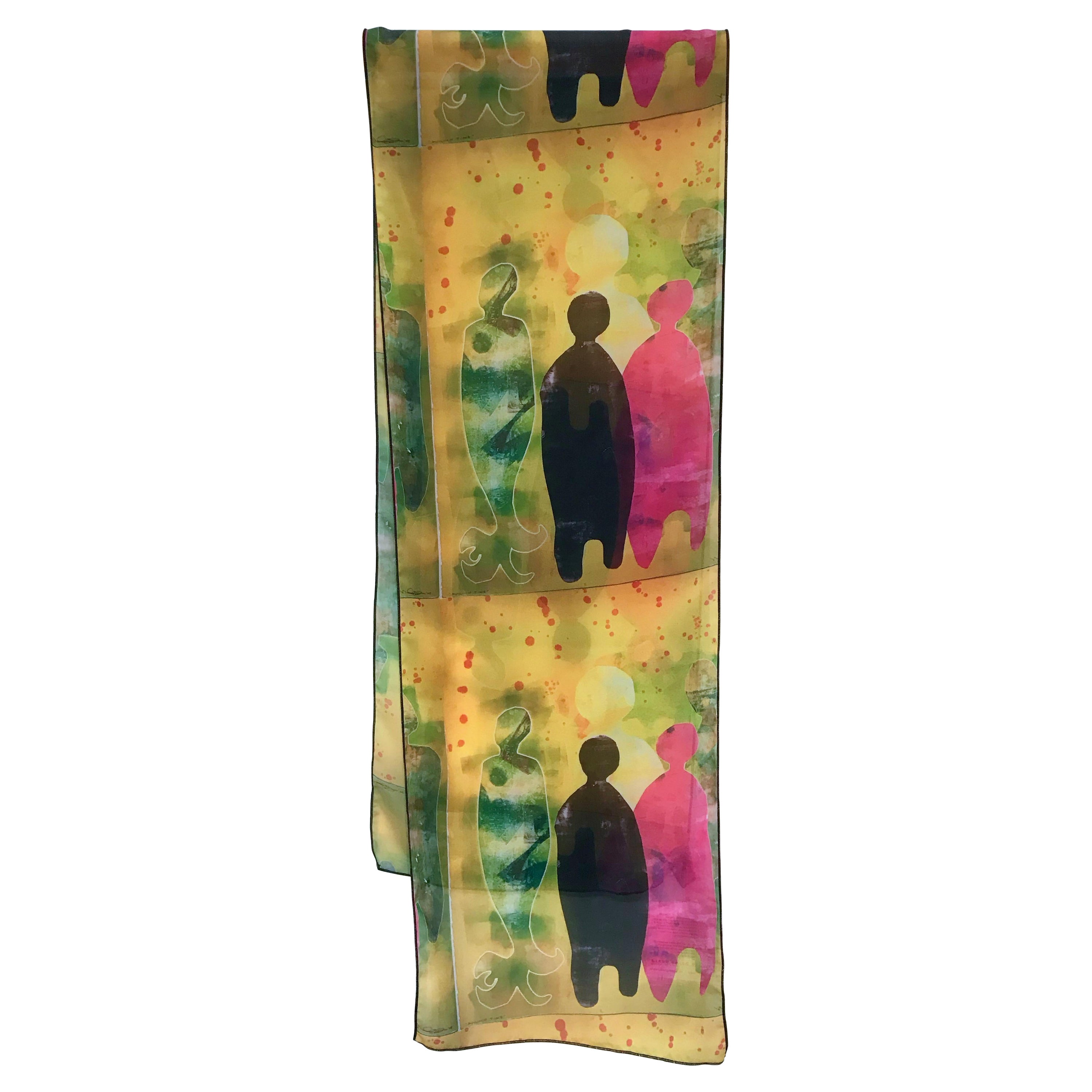 Autumn Time chiffon scarf by Melanie Yazzie contemporary yellow pink black blue For Sale