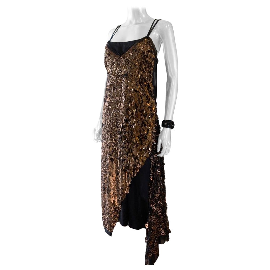 Vestido de gasa con dobladillo asimétrico Marc Jacobs Mystical Bronce con lentejuelas y cuentas Talla 4 en venta