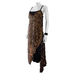 Vestido de gasa con dobladillo asimétrico Marc Jacobs Mystical Bronce con lentejuelas y cuentas Talla 4