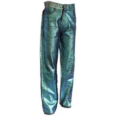 Vivienne Westwood unisex deconstructed metallic painted jeans, c. 1990s 2
