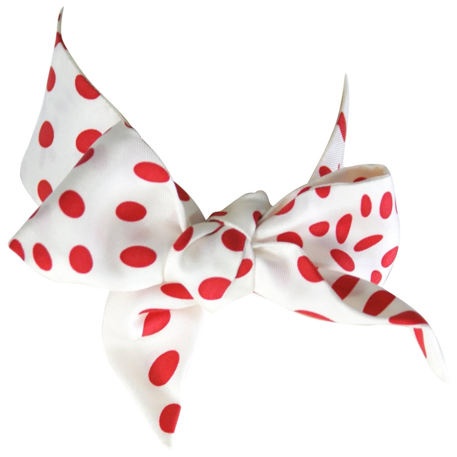 Hermes Red and White Polka Dot Twilly Scarf 