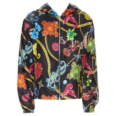 new VERSACE 100% silk SS19 Vintage Jewel Floral Gold Chain hoodie jacket IT50 L