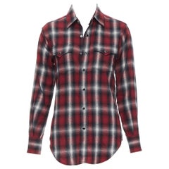 SAINT LAURENT Hedi Slimane red plaid cotton western pocket button shirt XS