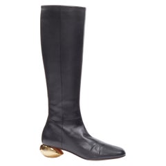 VALENTINO black leather gold mirrored geometric heel pull on boots EU37.5