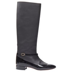 VALENTINO black patent T-strap Mary Jane leather pull on boot EU38